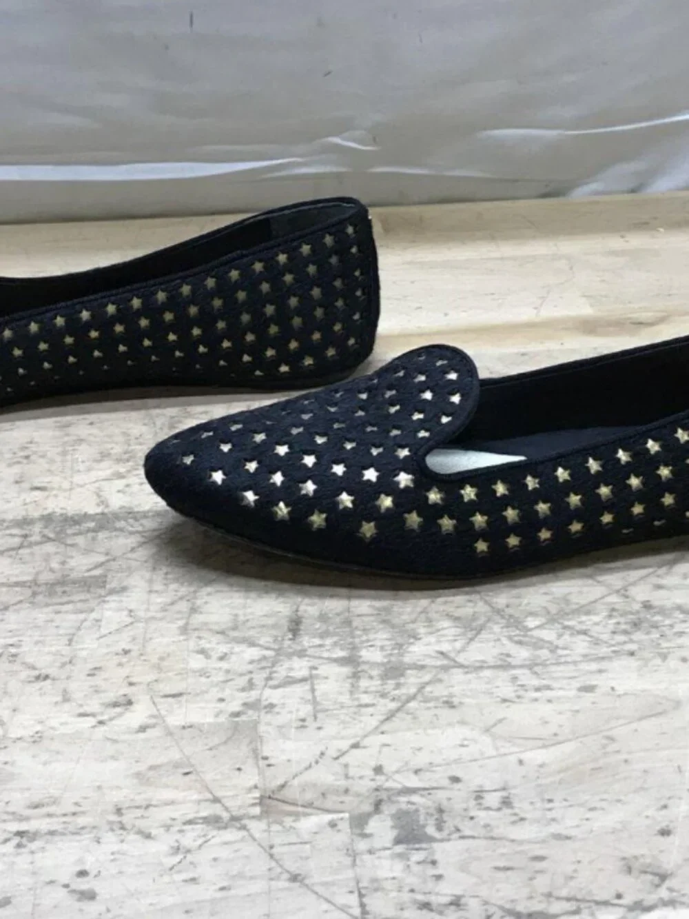 Tory Burch Star Calf Hair Smoking Slipper Loafers Black Gold 8.5M
